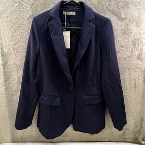 NWT Cicy Bell Womens M Navy Blue Single Button Professional Blazer Layering